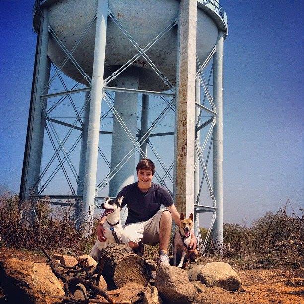 Me with Kamby and Kenya by a water tower